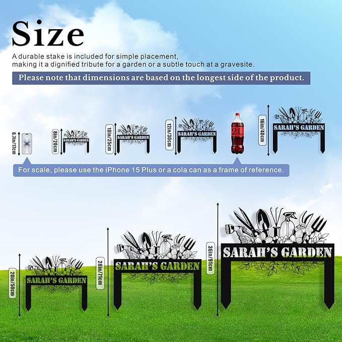Personalized Metal Garden Signs with Stake, Custom Garden Tool Signs for Outside Waterproof, Customized Name Sign Yard Lawn Gardens Decor Gardening Gifts for Moms Grandmas Gardeners