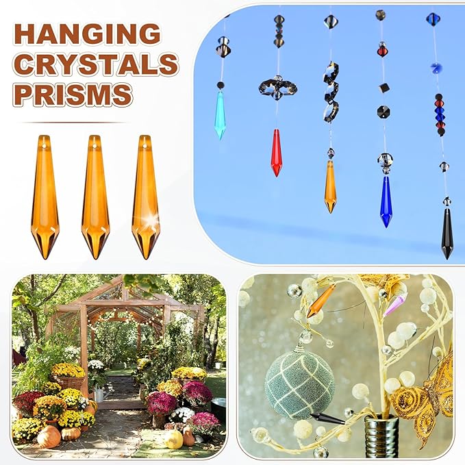 M METERXITY 10-Pack Crystal Icicle Prisms, 53mm/2.09 Inch Chandelier Pendant Maker Hanging Crystals Chandelier Prisms for Home/Windows/Garden/DIY Decoration[Brown]