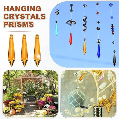 M METERXITY 10-Pack Crystal Icicle Prisms, 53mm/2.09 Inch Chandelier Pendant Maker Hanging Crystals Chandelier Prisms for Home/Windows/Garden/DIY Decoration[Brown]