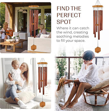 Red Deep Tone Wind Chime – Outdoor Sympathy & Memorial Gift for the Loss of a Loved One, Memorial Wind Chimes, Thoughtful Sympathy Gift for Bereavement and Remembrance. 29" Copper Red