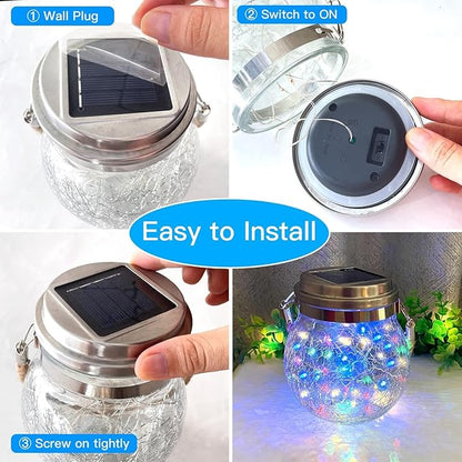 Hang Outdoor Solar Lights Waterproof, 2 Pack 30LED Cracked Glass Ball Decorative Lanterns, Solar Powered Landscape with Handle for Yard Patio Fence House Holiday Decor, Birthday Gift for Women