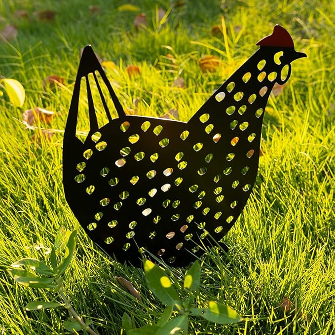 AOZITA 5 PCS 13 inch Metal Chicken Yard Art Garden Decorative Stake Hollow Out Rooster Animals Silhouette Statue Decor, Pathway, Floor, Garden, Lawn, Outdoor Decoration