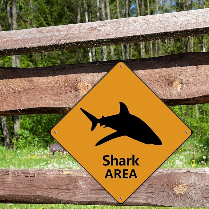 Fierce Fish Crossing Xing Sign Beware of Fierce Fish Metal Sign Ocean Animal Funny Warning Sign Crossing Zone Sign for Farm Yard Front Door Indoor Outdoor Street Sign 12x12in