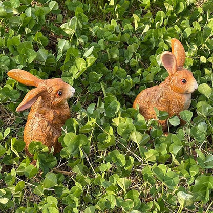 Bunny Decor Yard Decorations Outdoor Set of 2, Resin Hand-Painted Rabbit Figurines Outdoor Decor, Easter Rabbit Statues