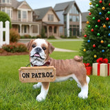 Pug Dog Garden Statue with Solar Lantern Light, Outdoor Bulldog Sculpture with Welcome & On Patrol Sign, Resin Animal Figurine for Patio Yard Lawn Porch Decor, Dog Lover Gifts