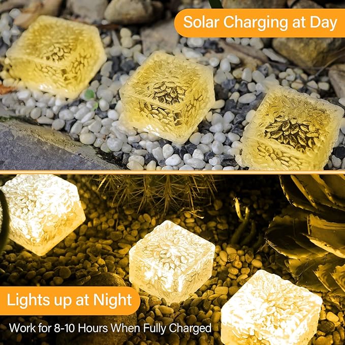 JKIMK Solar Brick Lights - Outdoor Waterproof Patio & Garden Decor (3 Packs) for Patio, Yard, Walkway, Pathway