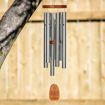 Woodstock Wind Chimes Personalized Amazing Grace Memorial Chime for Outside 24'' Medium Silver Sympathy Customized Angel Inspirational Wind Chime for Outdoor Patio Home Garden Decor (P-AGMS25A)