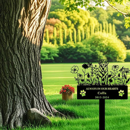 Personalized Flora Dog Memorial Garden Stake - Custom Cemetery Sign with Stake, Grave Plaque, Pet Headstone, Engraved Marker for Dogs