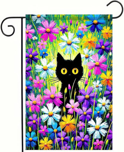 BlissYard Welcome Spring Summer Garden Flag Spring Black Cat Garden Flag 12x18 Double Sided Kitty Yard Lawn Daisy Pansy Flower Floral Outside Decoration Seasonal Farmhouse Outdoor Small Porch Decor