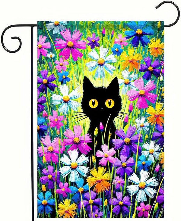 BlissYard Welcome Spring Summer Garden Flag Spring Black Cat Garden Flag 12x18 Double Sided Kitty Yard Lawn Daisy Pansy Flower Floral Outside Decoration Seasonal Farmhouse Outdoor Small Porch Decor
