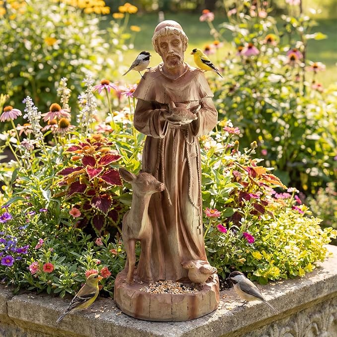 Giantex St. Francis Garden Statue with Bird Feeder, 24.5'' Outdoor Saint Francis Statue with Animals, Weather-Resistant Magnesium Oxide Religious Sculpture for Garden Patio Prayer Catholic Yard Decor