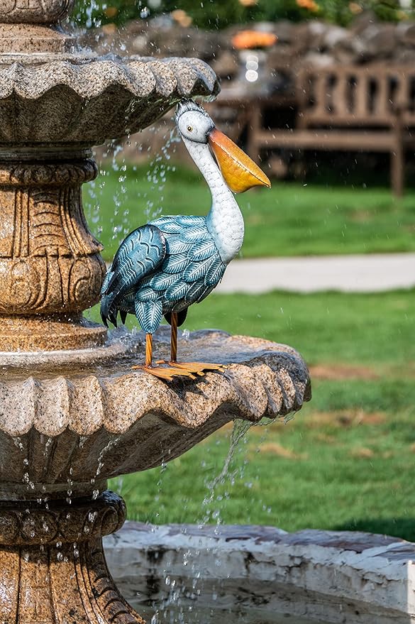 TERESA'S COLLECTIONS Pelican Outdoor Statues Garden Decor for Outside,11" Blue Coastal Ocean Bird Garden Statues & Sculptures for Yard Decor,Metal Yard Art for Lawn Patio,Pool,Backyard,Gifts for Mom