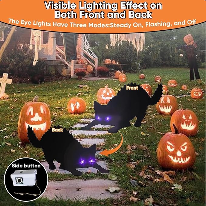 6 Pack Halloween LED Glowing Eyes Black Cat Glow in The Dark with Lights Outdoor Outside Halloween Decorations Scary Yard Signs Garden Decor Lawn for Pathway Stake Thickened Silhouette