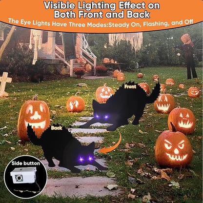 6 Pack Halloween LED Glowing Eyes Black Cat Glow in The Dark with Lights Outdoor Outside Halloween Decorations Scary Yard Signs Garden Decor Lawn for Pathway Stake Thickened Silhouette