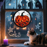 Stained Glass Window Hanging - Halloween Red White Scary Pumpkin Suncatcher for Doors Garden Home Spooky Rattan Sun Catchers Gothic Decor Horror Gifts for Women Men Friend Boy Girl 6.3 in