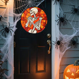 Stained Glass Window Hanging - Halloween Decorations Fear Skeleton Suncatcher for Doors Garden Indoor Spooky Funny Sun Catchers Gothic Decor Horror Gifts for Women Men Friend 6.3 in