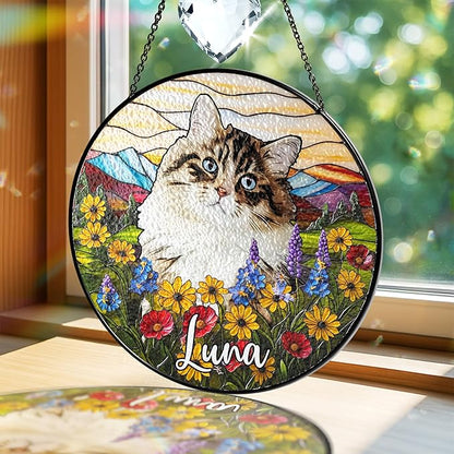 Personalized Pet Portrait Stained Glass Window Hanging, Sympathy Decoration Suncatcher for Loss of Dog & Cat Bereavement Gift from Photo, Memorial Keepsake for Dog Lover, Cat Mom Gift for Women