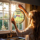 Personalized Grandma’s Garden Stained Glass Window Hanging Ornament, Custom Birth Month Flowers with Kids’ Names, Grandma Love Grows Here Floral Art, for Mom Grandma