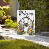 Wagon Wheel With Flowers Butterflies Garden Flags 12×18 Inch Double Sided Decorative Yard Banner Seasonal Flag for Outdoor Outside Decor