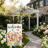 Baccessor Spring Summer Welcome Garden Flag Double Sided 12.5 x 18 Inch Burlap with Clip and Stopper,Floral Butterflies Flag Seasonal Farmhouse Front Yard Lawn Outside Outdoor Decoration