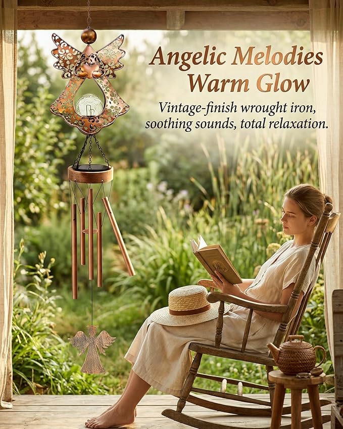 Solar Angel Wind Chimes for Outside: Melodious Mother's Day Birthday Gifts for Mom Women Grandma Her Wife - Weatherproof Metal Outdoor Decor Easy Hanging for Garden Patio Tree Window Memorial
