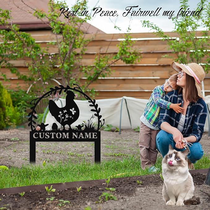 Personalized Metal Chicken Garden Signs with Stake, Custom Garden Signs for Outside Waterproof, Customized Name Sign Yard Lawn Gardens Decor Gardening Gifts for Moms Grandmas Gardeners