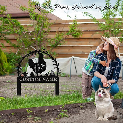 Personalized Metal Chicken Garden Signs with Stake, Custom Garden Signs for Outside Waterproof, Customized Name Sign Yard Lawn Gardens Decor Gardening Gifts for Moms Grandmas Gardeners