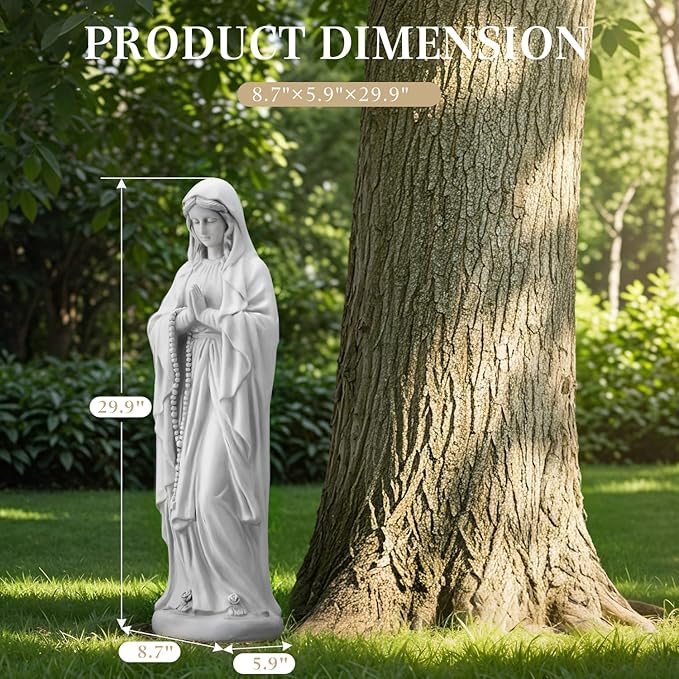 Virgin Mary Praying Statue, 29.9" H Garden Statue of Mary, Blessed Mother Outdoor Religious Sculpture for Patio Yard Home Decor