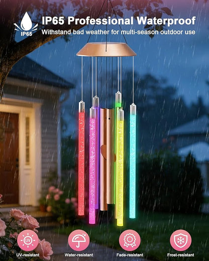 Nacome Solar Wind Chime Outdoor Indoor: Unique Gifts for Mom Grandma Women - Automatic LED Color Changing Light IP65 Waterproof Outside Decor for Garden Patio Balcony Porch(Copper)