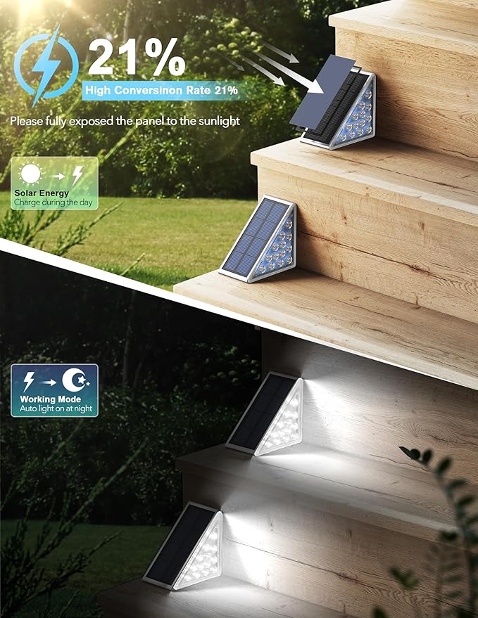 AUDLES LED Solar Step Lights Waterproof Outdoor Stair Lights, Solar Deck Light Outdoor Decor IP67 Solar Lights for Yard, Patio, Garden, Walkways, Front Door, Pathway, Driveway (8)