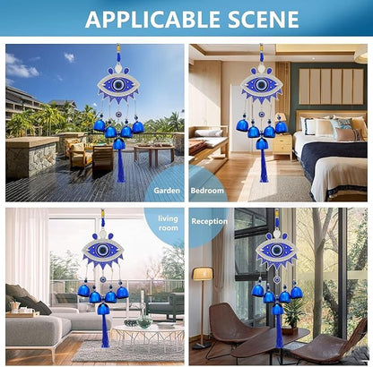 BWINKA Boho Wind Chimes Outdoor, Handmade Metal Glass Windchime for Garden Patio, Rustic Hanging Decor Housewarming Gift (D-EYE-L168)