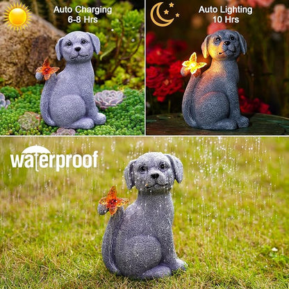 Nacome Solar Dog Outdoor Statues for Garden: Outside Decor with Butterfly Clearance for Yard Art Lawn Ornaments Patio Balcony Home House for Grandma Mom Women