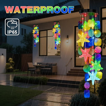 Solar Starfish Wind Chimes for Outside Mobile Shells Wind Chimes Hanging Decorative Lights for Holiday Garden Porch Yard Window Party Outdoor Decor, Gift for Mom Grandma Wife Girlfriend Neighbors