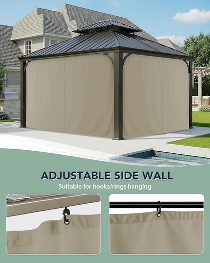 Patio Curtains Outdoor Waterproof - 10'Wx12'Lx7'H Weatherproof Pergola Outside Curtains, Gazebo Universal Replacement Privacy Curtains, 4 Panels Sidewall Drapes with Zipper, Taupe
