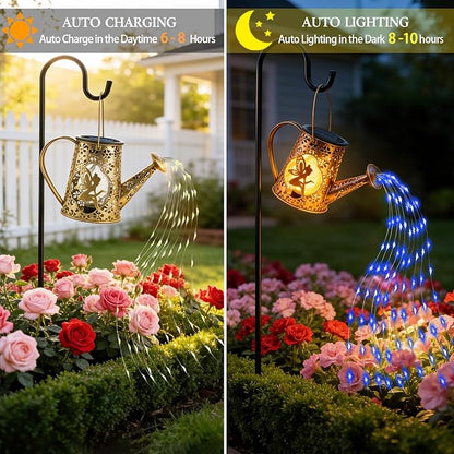 Solar Watering Can Lights, Fairy Gifts for Mothers Day Women Mom Grandma Birthday, Waterproof Outdoor Garden Decor Large Hanging Solar Lantern Fairy Lights for Patio Porch Flowerbed Pathway (Blue)