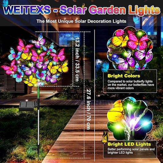 WEITEXS Solar Garden Lights Solar Lights Outdoor Waterproof Solar Lights 6 Pack with New Upgraded 216 LED 102 Butterfly Outdoor Solar Lights for Yard Outside Garden Pathway Decor Gifts for Women