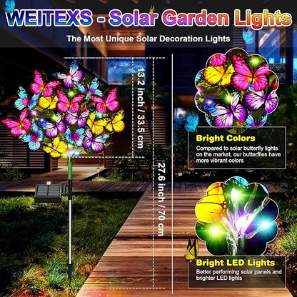 WEITEXS Solar Garden Lights Solar Lights Outdoor Waterproof Solar Lights 4 Pack with New Upgraded 144 LED 68 Butterflys Outdoor Solar Lights for Yard Outside Garden Pathway Decor Gifts for Women