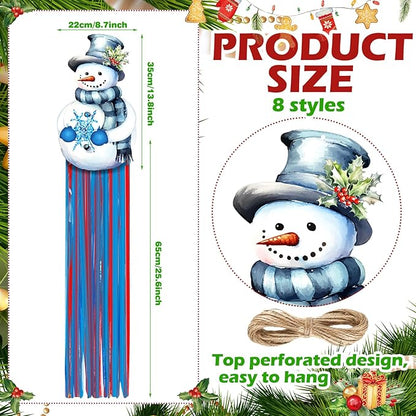 DoubleFill 8pcs Christmas Windsocks Outdoor Hanging Decorations with Tassels Snowman Yard Decorations for Outside 3.3ft Xmas Decorative Signs for Wall Tree Home Lawn Yard Party Supplies Garden Decor