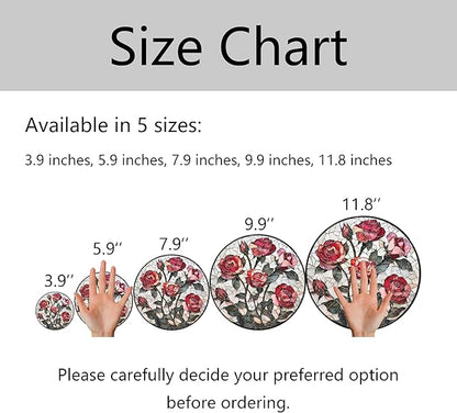Pink Red Roses Stained Glass Window Hanging Suncatchers Valentine Roses Glass Panel Hangings Vintage Floral Window Decor Flowers Lovers Gift for Women Mom Spring Garden Nature Ornament 9.9inch
