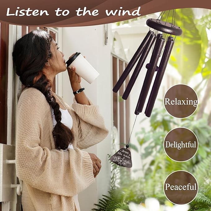 60th Birthday Gifts for Women Men, 60th Birthday Decorations 32” Wind Chimes Outside, 1966/60 Year Old Bday Gift for Women Men