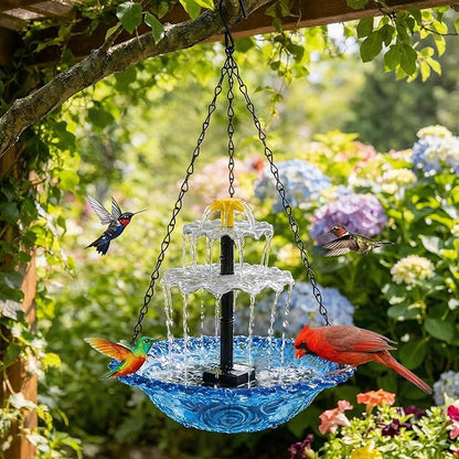 Solar Cascade Hanging Bird Bath Fountain, 2026 New Solar Fountain for Bird Bath Hanging Solar Bird Bath Fountain with Solars Pump & Bowl Decorative Garden Yard Patio (Blue)