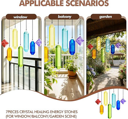 7PCS Crystal Prism Suncatchers Set Rainbow Window Hanging Decor with Hanging Hooks for Home Garden