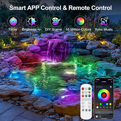 Pond Light with APP, 6W Frog Fountain Light led Underwater with 12V Transformer, IP68 Waterproof Underwater Pond Lights with Long Cable for Ponds Waterfall Fountain Water Feature, 2 SpotLights