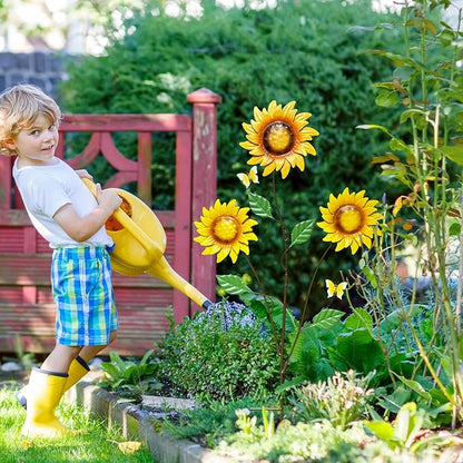 30" Metal Flowers for Outside Garden Stakes Decorative - 3-Head Sunflower Metal Yard Art Outdoor and Garden Decor, Spring Lawn Ornaments for Porch Backyard Patio, Rustproof Garden Gifts