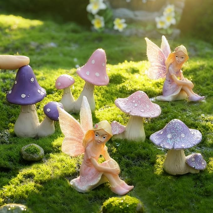 iland Fairy Garden Accessories Fake Mushroom Ornaments Glittery Fairy Figurines for DIY Micro Landscape Terrarium Garden Outdoor Bonsai Yard Miniature Ornaments Fairy House Dollhouse Accessories