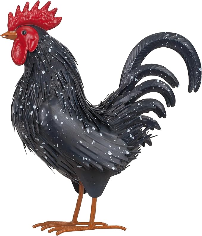 Ratuor Rooster Garden Statue Sculpture Metal Chicken Yard Decor Outdoor Figurines Patio Backyard Decoration (Black)