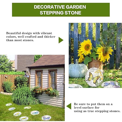 Sungmor 3PC Pretty Garden Stepping Stones, 9.8" Large Concrete Decorative Stones with Beautiful Pattern, Unique Outdoor Lawn Accents, Yard Walkway Flower Bed Wall Shelf Welcome Friends Decorations