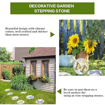 Sungmor 3PC Pretty Garden Stepping Stones, 9.8" Large Concrete Decorative Stones with Beautiful Pattern, Unique Outdoor Lawn Accents, Yard Walkway Flower Bed Wall Shelf Welcome Friends Decorations
