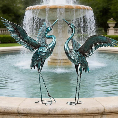 chisheen Garden Statue Outdoor Metal Heron Crane Yard Art Sculpture for Lawn Patio Backyard Decoration,46 inch (2-Pack) (Blue&Black)