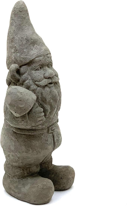 Garden Gnome with Shroom: Solid Durable Stone Statue with Vintage Texture. Sealed for Outdoors. Handcrafted USA. (Antique/Gray)